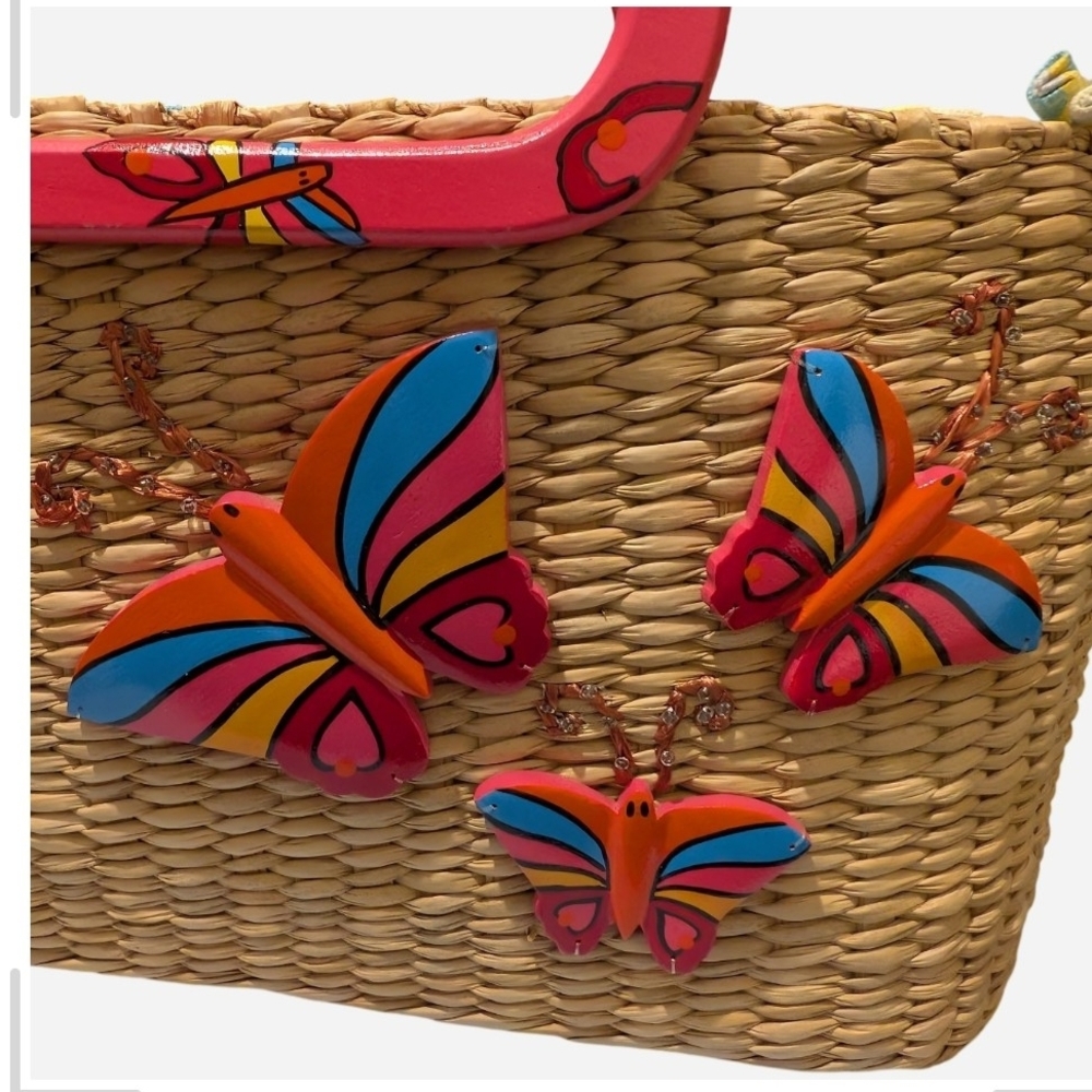 Pre-owned Vintage Vibrant Butterfly Woven Tote Bag - Picture 3 of 13